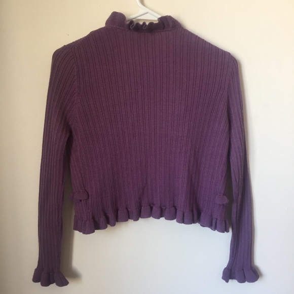 Purple Open Front Knit Long Sleeve Cardigan - Picture 2 of 3